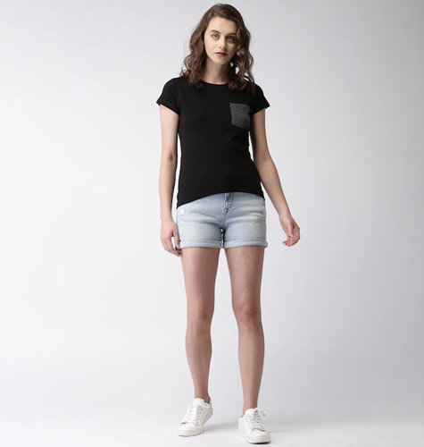 Women Black Lightweight Solid Round Neck T-shirt